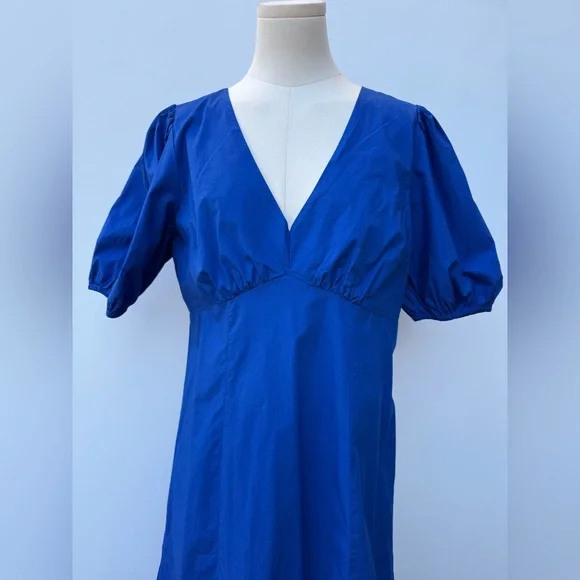 Loft Poplin Tie Back Puff Sleeve Midi Dress Size 10 - Picture 7 of 14